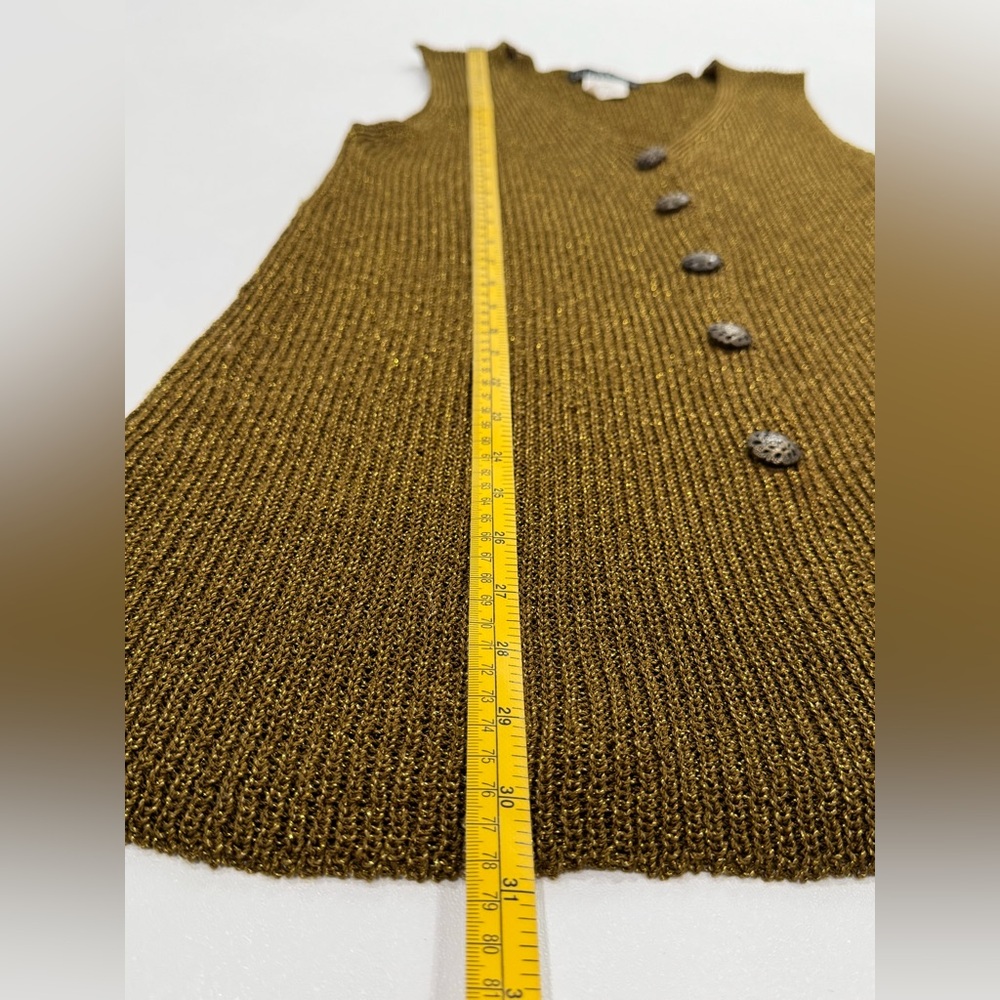 Vintage Carole Little Olive Gold Metallic Sleeveless Button Up Knit Dress S Mini - Picture 7 of 8